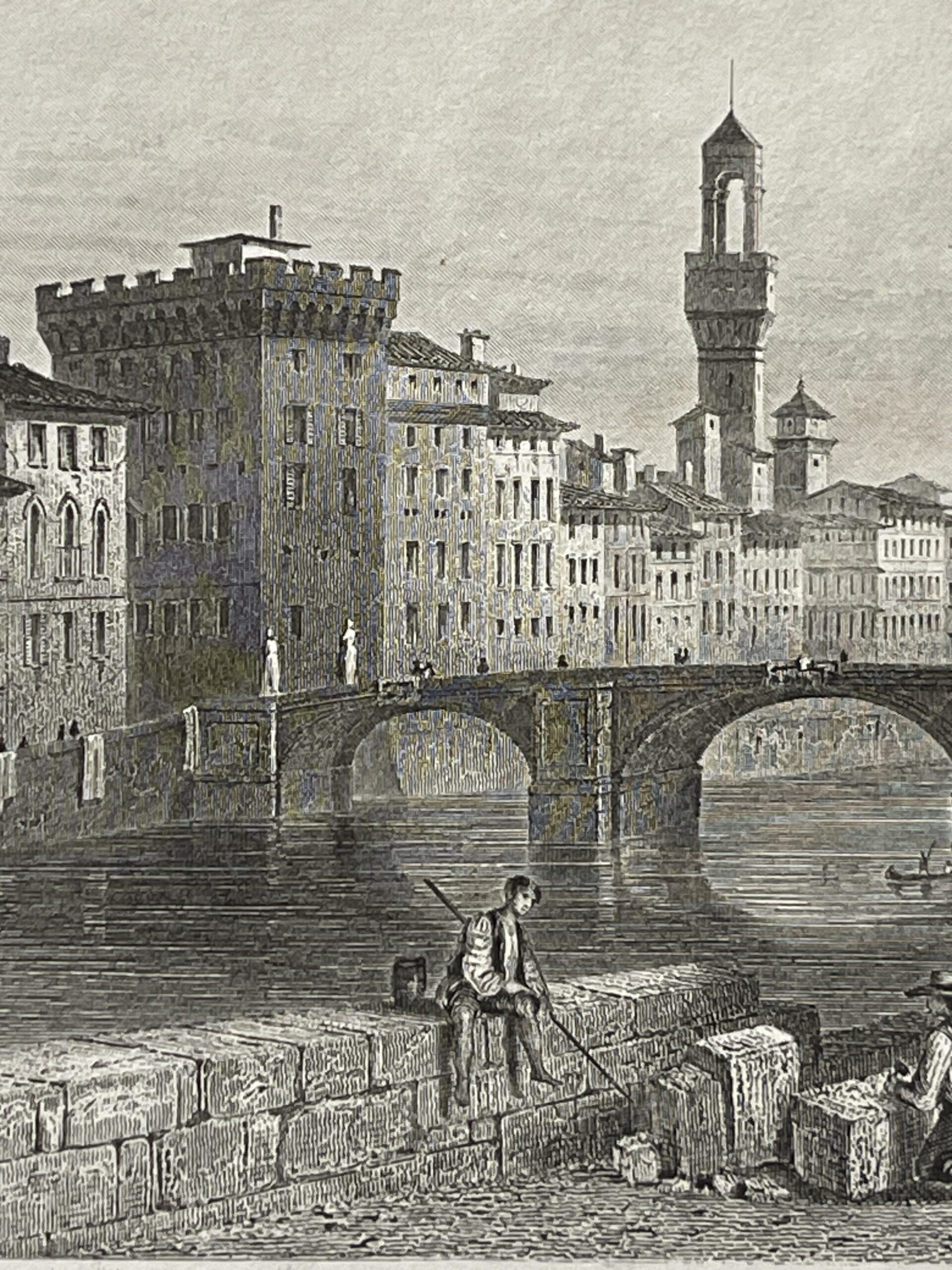 Florence Italy Ponte Santa Trinita Antique Engraving J Schroeder c 1858 Italie – Image 8