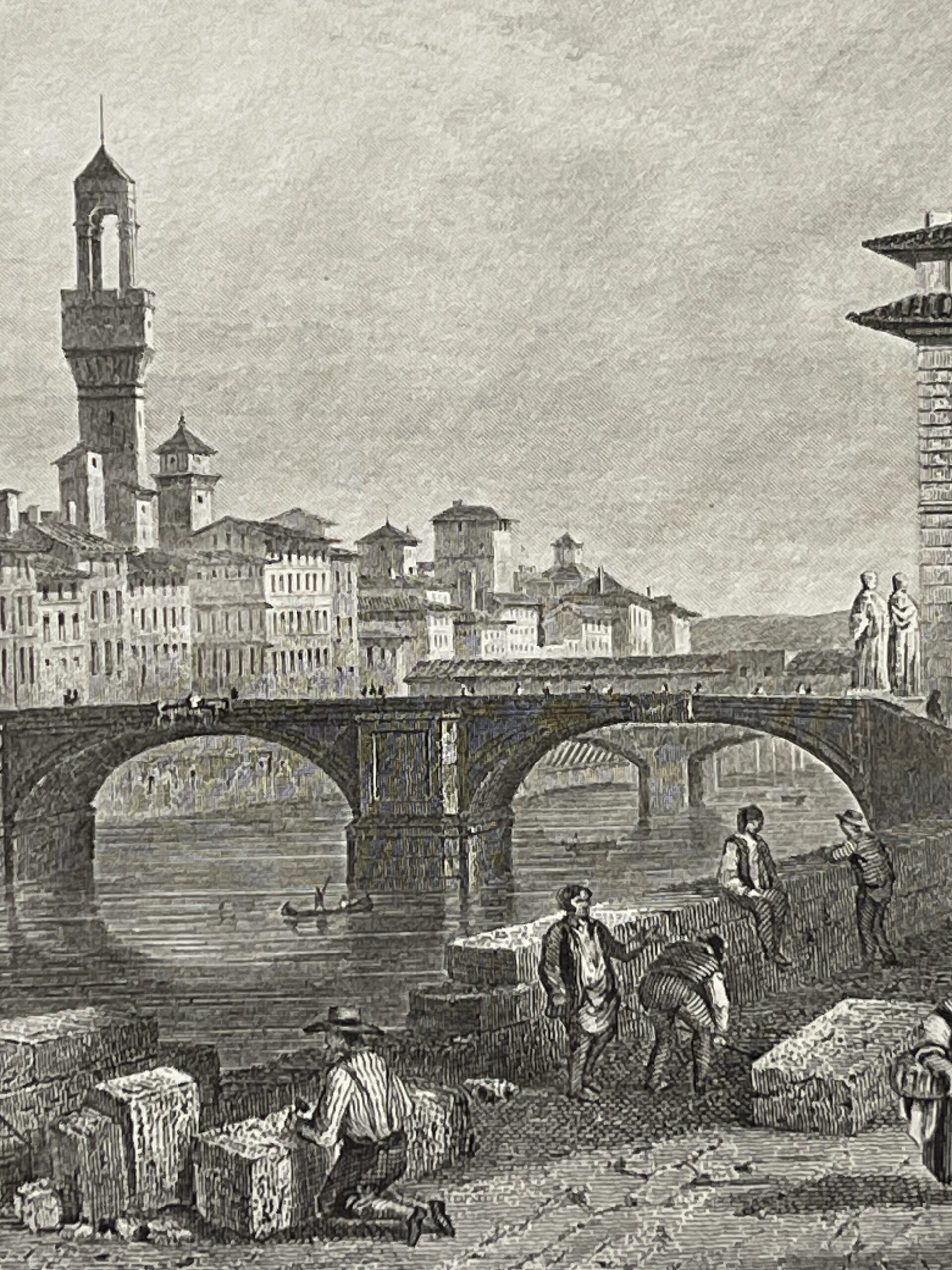 Florence Italy Ponte Santa Trinita Antique Engraving J Schroeder c 1858 Italie – Image 7