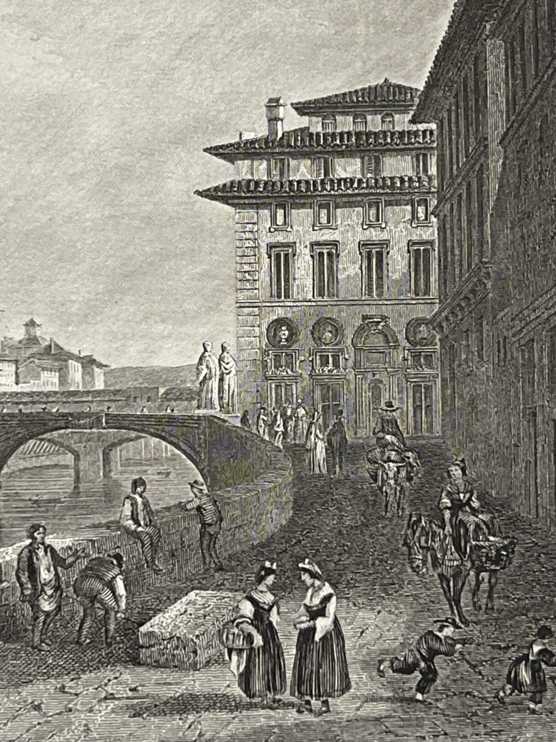 Florence Italy Ponte Santa Trinita Antique Engraving J Schroeder c 1858 Italie – Image 6