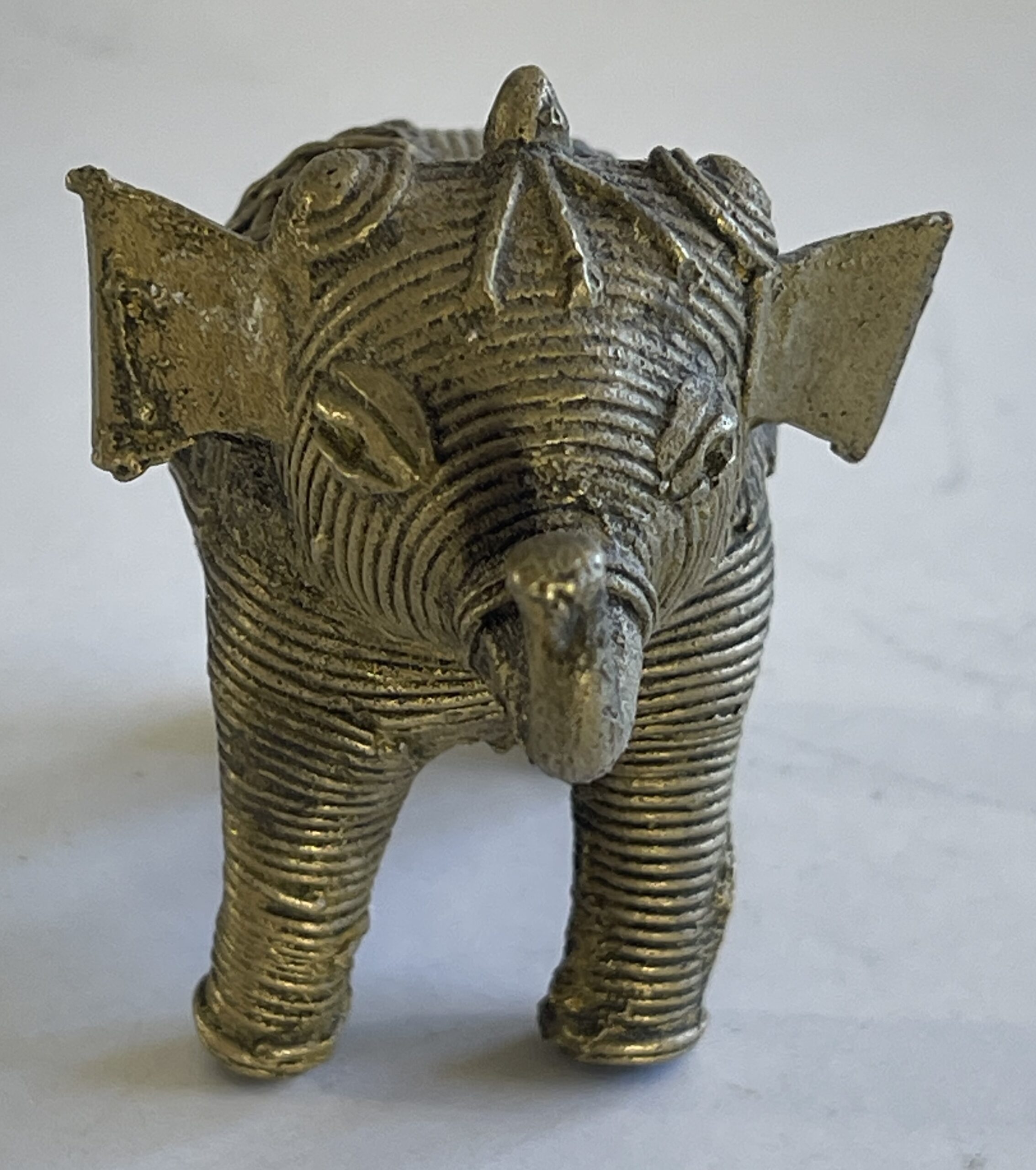 Indian Dhokra Brass Elephant Openwork Lost Wax Tribal Figurine 7.4cm