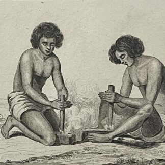 Veguiou Island Fire Making print 1836 Dumont d'Urville Pacific Oceania Véguïou