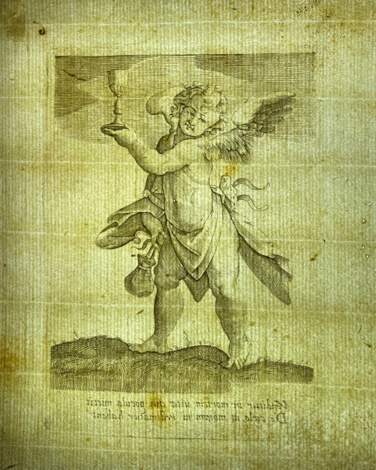 Angel with Chalice & Purse Allegorical Engraving XVI XVII Century Dutch School – Image 4