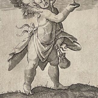Angel with Chalice & Purse Allegorical Engraving XVI XVII Century Dutch School