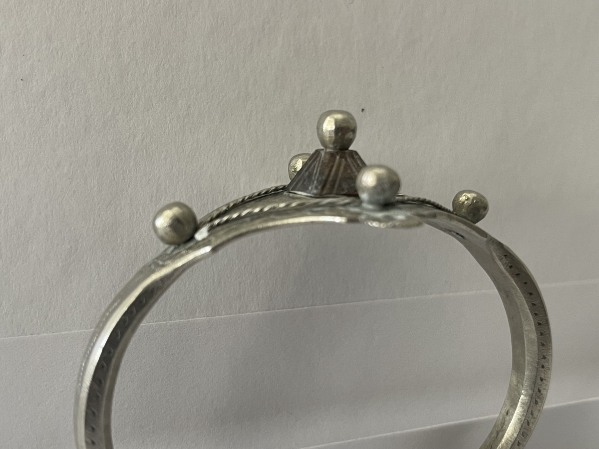 Antique Tuareg Amazigh Low Grade Silver & Wood Bracelet Niger Afrique touareg – Image 4