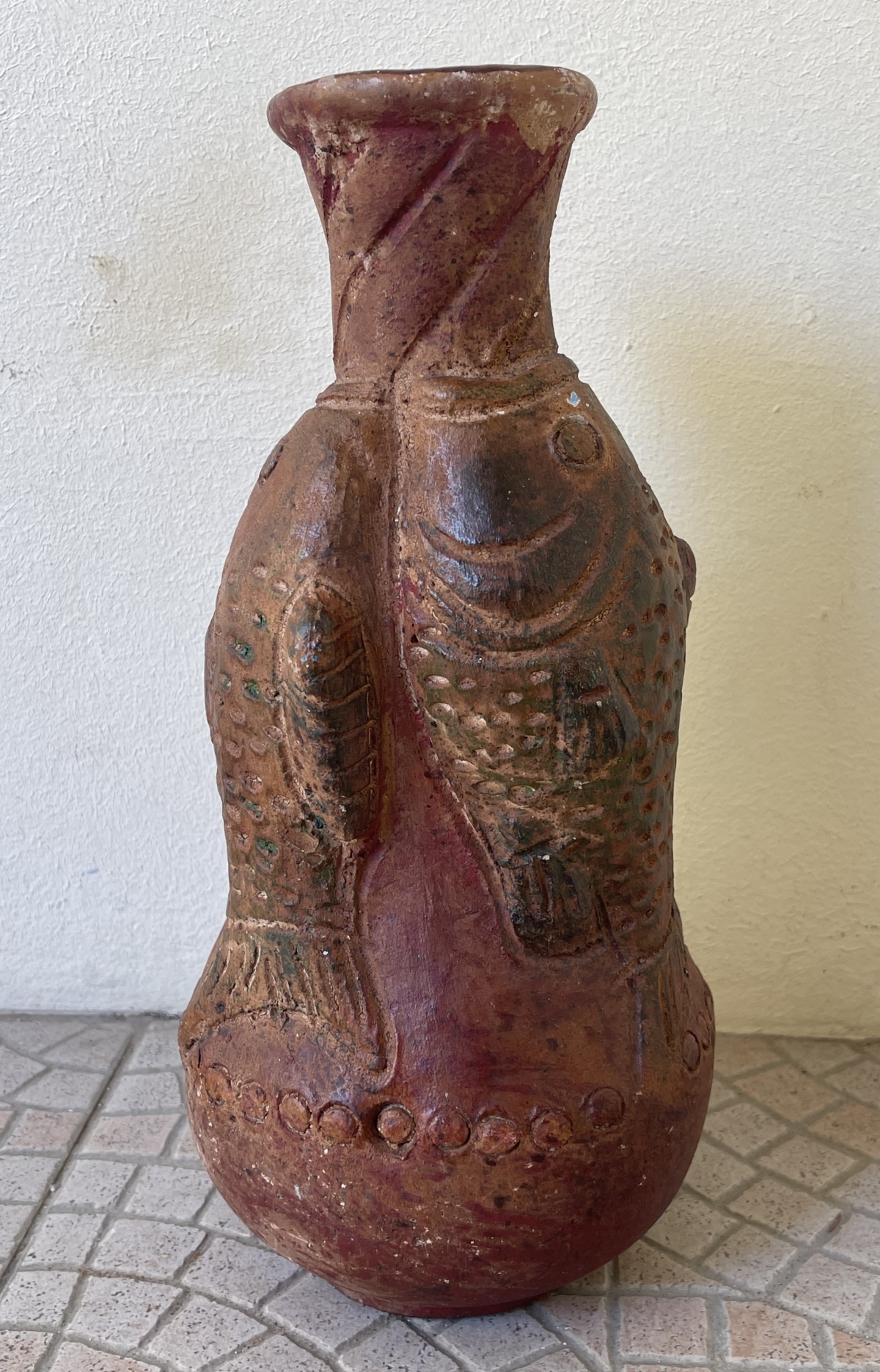 Vietnam Phu Lang Pottery Fish Vase Antique Folk Ceramic 33 cm Viêt Nam