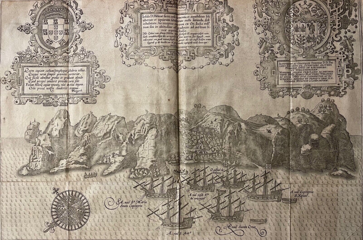 Jan Huygen van Linschoten Saint Helena Map 1596 Doetecum Engraving – Image 13