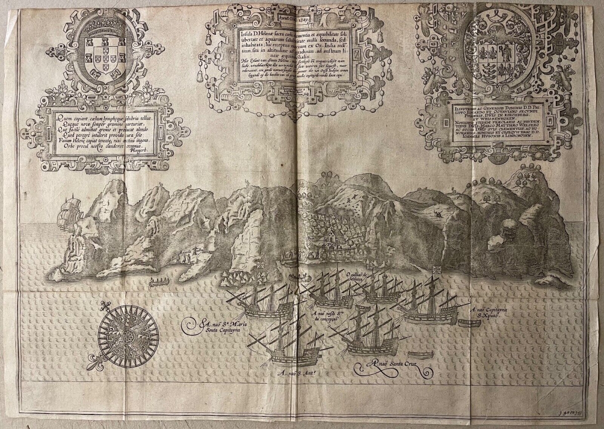 Jan Huygen van Linschoten Saint Helena Map 1596 Doetecum Engraving – Image 4