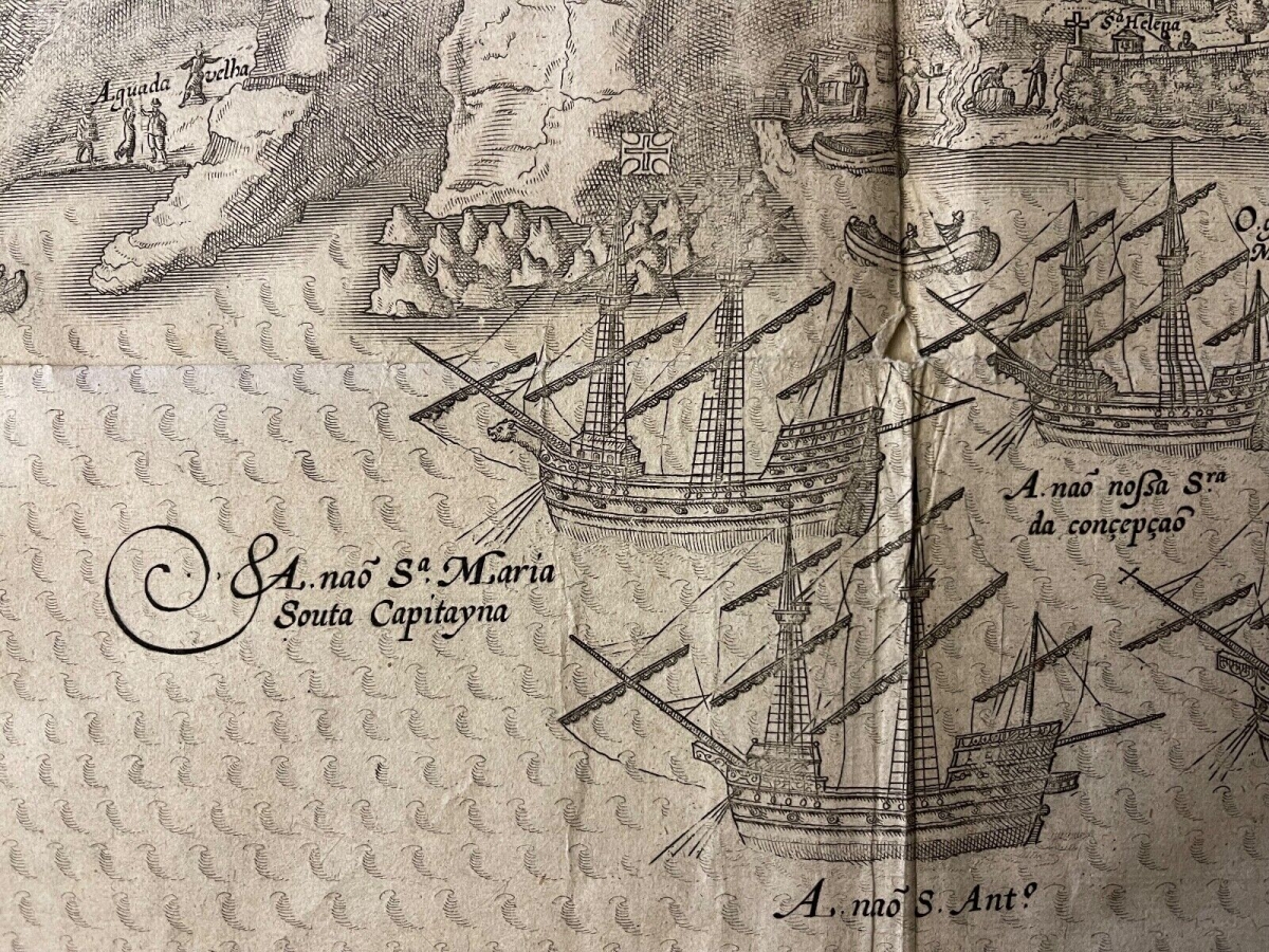 Jan Huygen van Linschoten Saint Helena Map 1596 Doetecum Engraving – Image 3