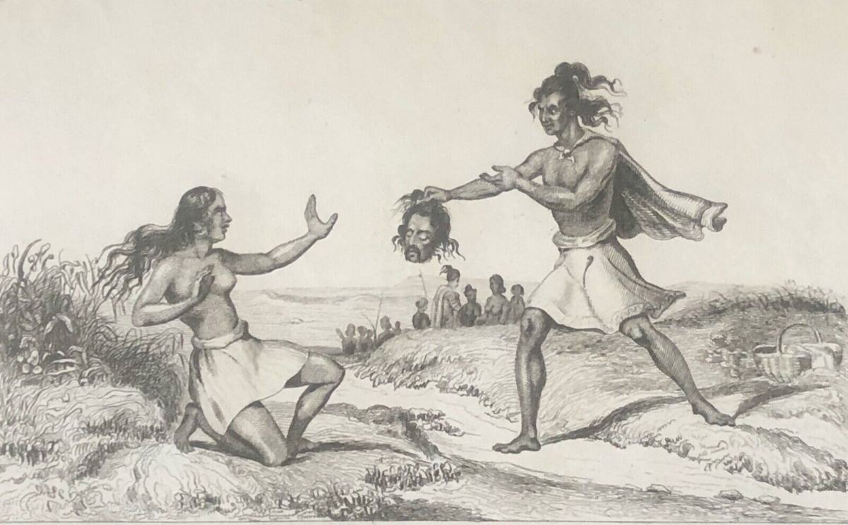 New Zealand Maori Danvin Monnin Original Engraving Oceania 1836