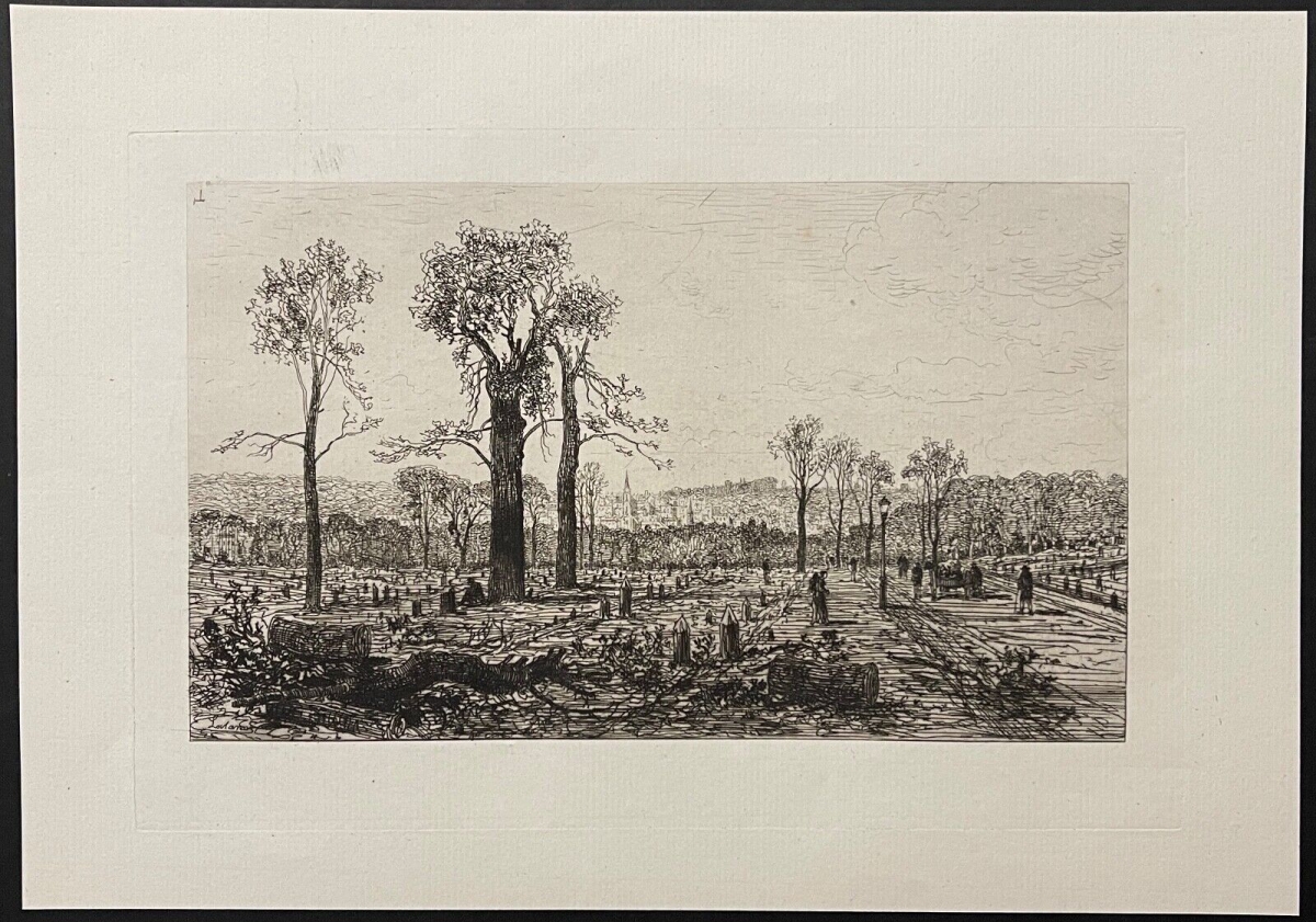 Maxime Lalanne Paris 1870 Siege Bois de Boulogne Original Etching Proof – Image 2