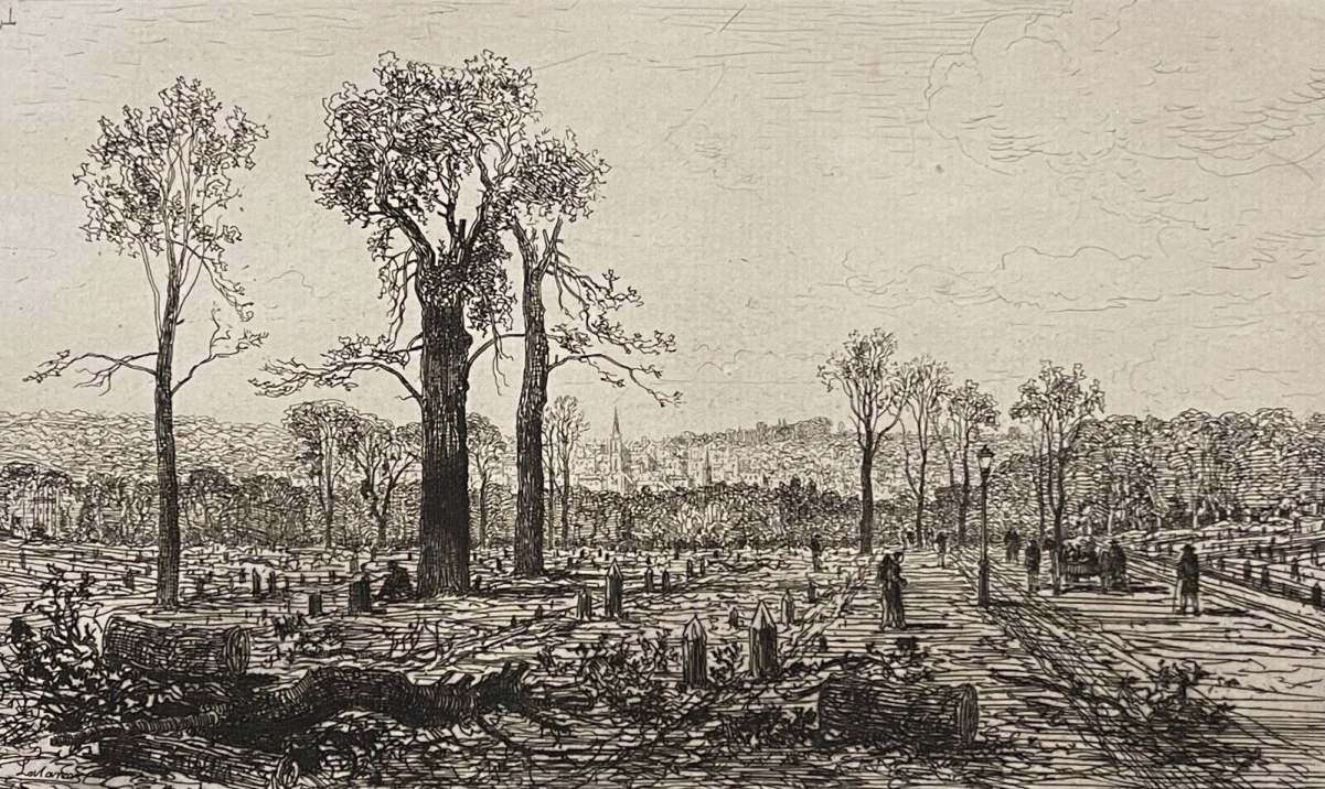 Maxime Lalanne Paris 1870 Siege Bois de Boulogne Original Etching Proof