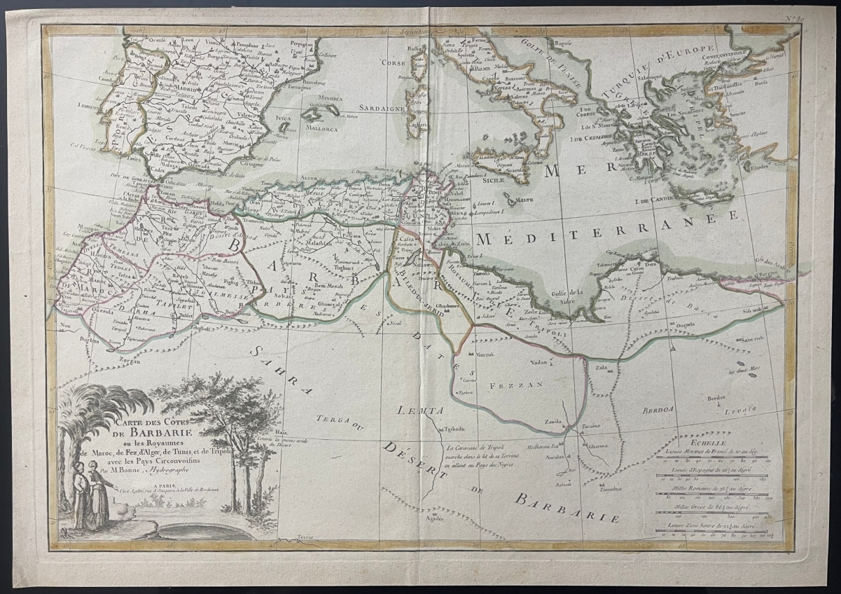 Map Morocco Algeria Tunisia Tripoli Libya North Africa Original 1787 Bonne – Image 3