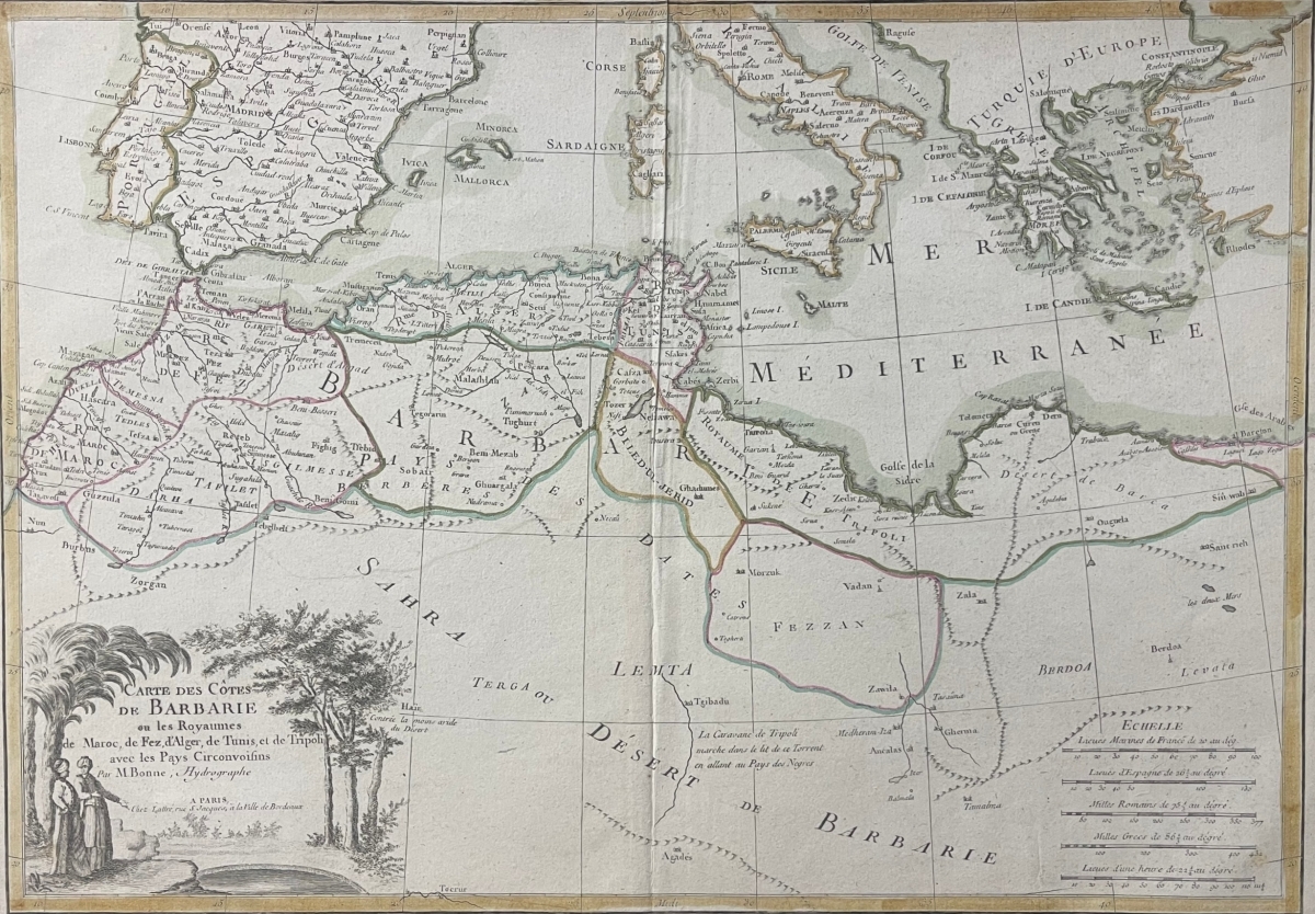 Map Morocco Algeria Tunisia Tripoli Libya North Africa Original 1787 Bonne – Image 11