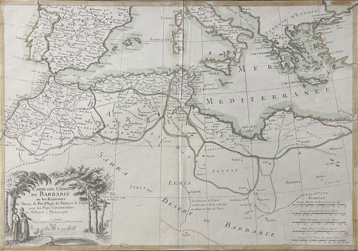 Map Morocco Algeria Tunisia Tripoli Libya North Africa Original 1787 Bonne