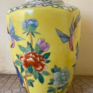 Chinese Qing Porcelain Vase 19th Century Yellow Ground Birds Flowers Chine