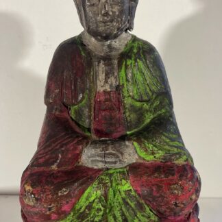 Antique Thai Siam Buddha Polychrome Carved Wood 18th/19th C. 26cm Thaïlande