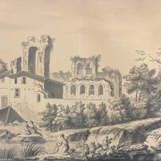 Italian Ruins Antique Ink Wash Drawing Anonymous c.1800 Grand Tour 39.6 cm