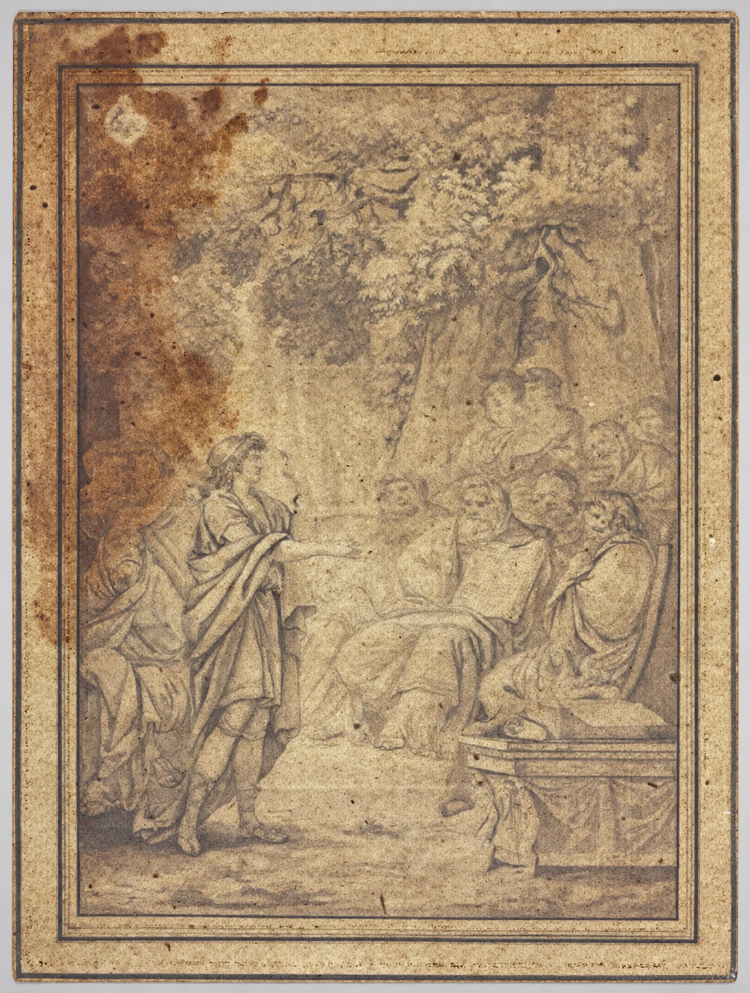 Telemachus Before the Sages of Crete Antique Brown Ink and Wash Drawing Grèce – Image 5