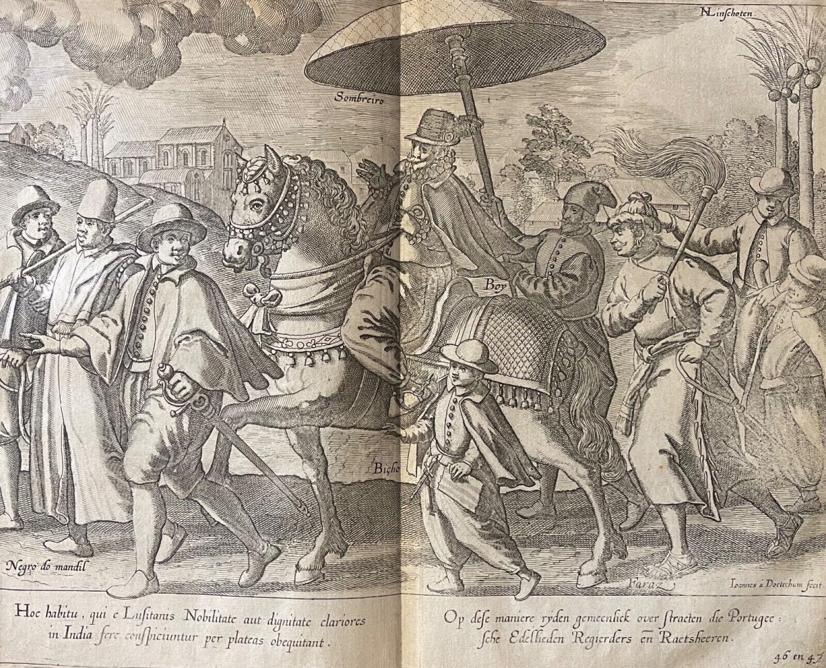 Portuguese India Goa Nobleman Horse 1596 Engraving Van Linschoten