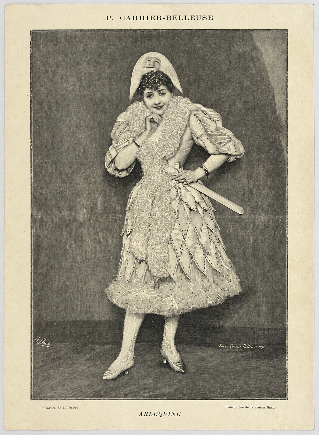 French Female Harlequin Engraving after Pierre Carrier-Belleuse 1895 – Image 2