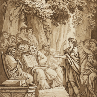 Telemachus Before the Sages of Crete Antique Brown Ink and Wash Drawing Grèce