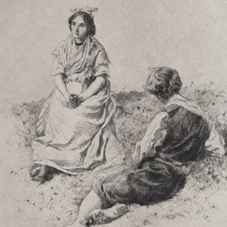 Provence courtship etching by Eugène Burnand, original antique print published in 1884