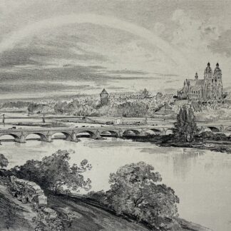 Tours Loire Bridge and Saint-Gatien Cathedral Antique Lithograph Robida 1892