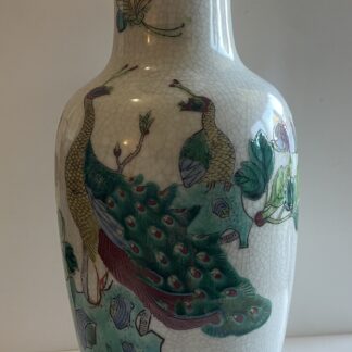 China 20th C Peacock Vase Crackle Glaze Famille Verte Qianlong Mark 30.7cm Chine