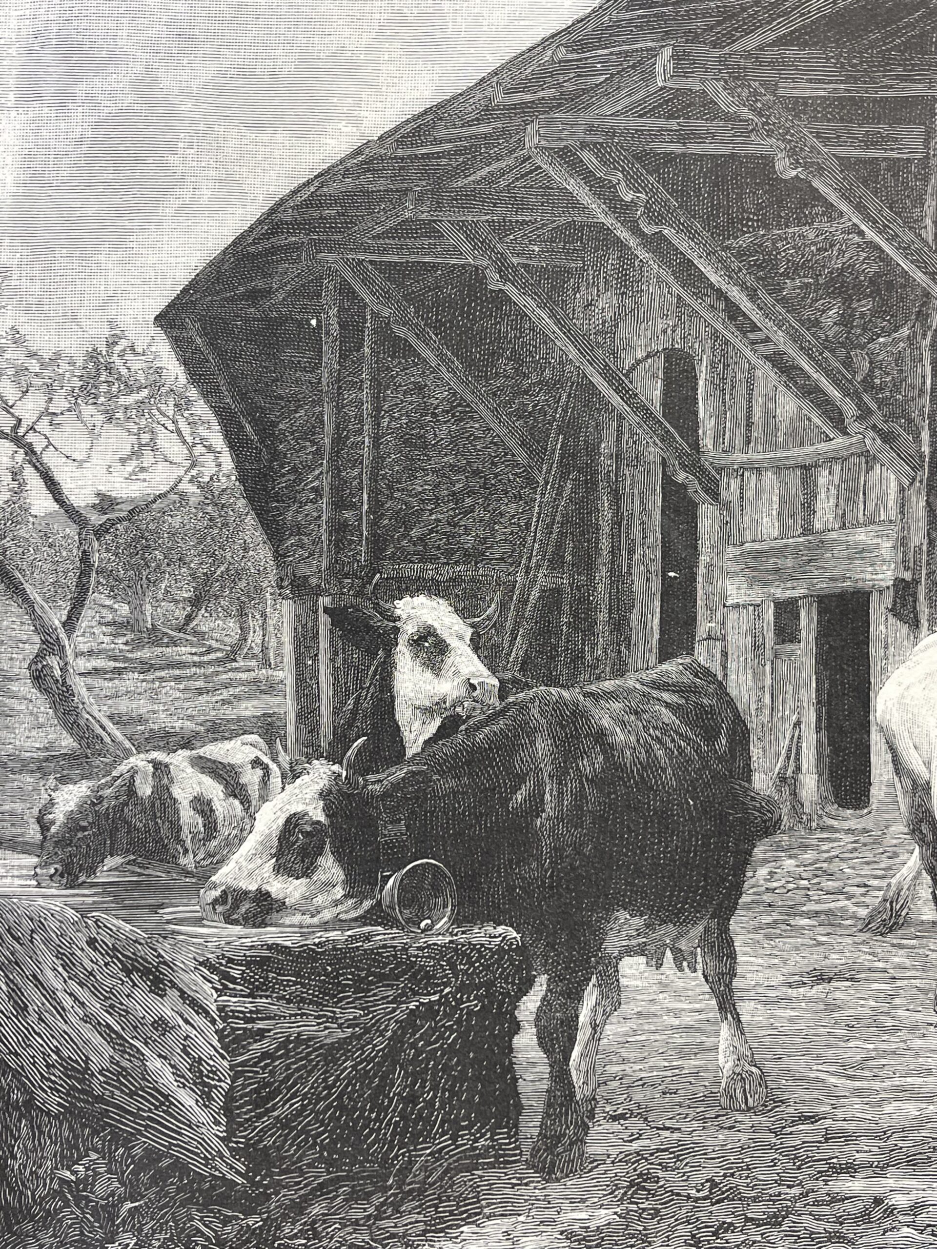 Eugene Burnand Swiss Farm c.1883 Wood Engraving Henri Thiriat Cattle Suisse – Image 7