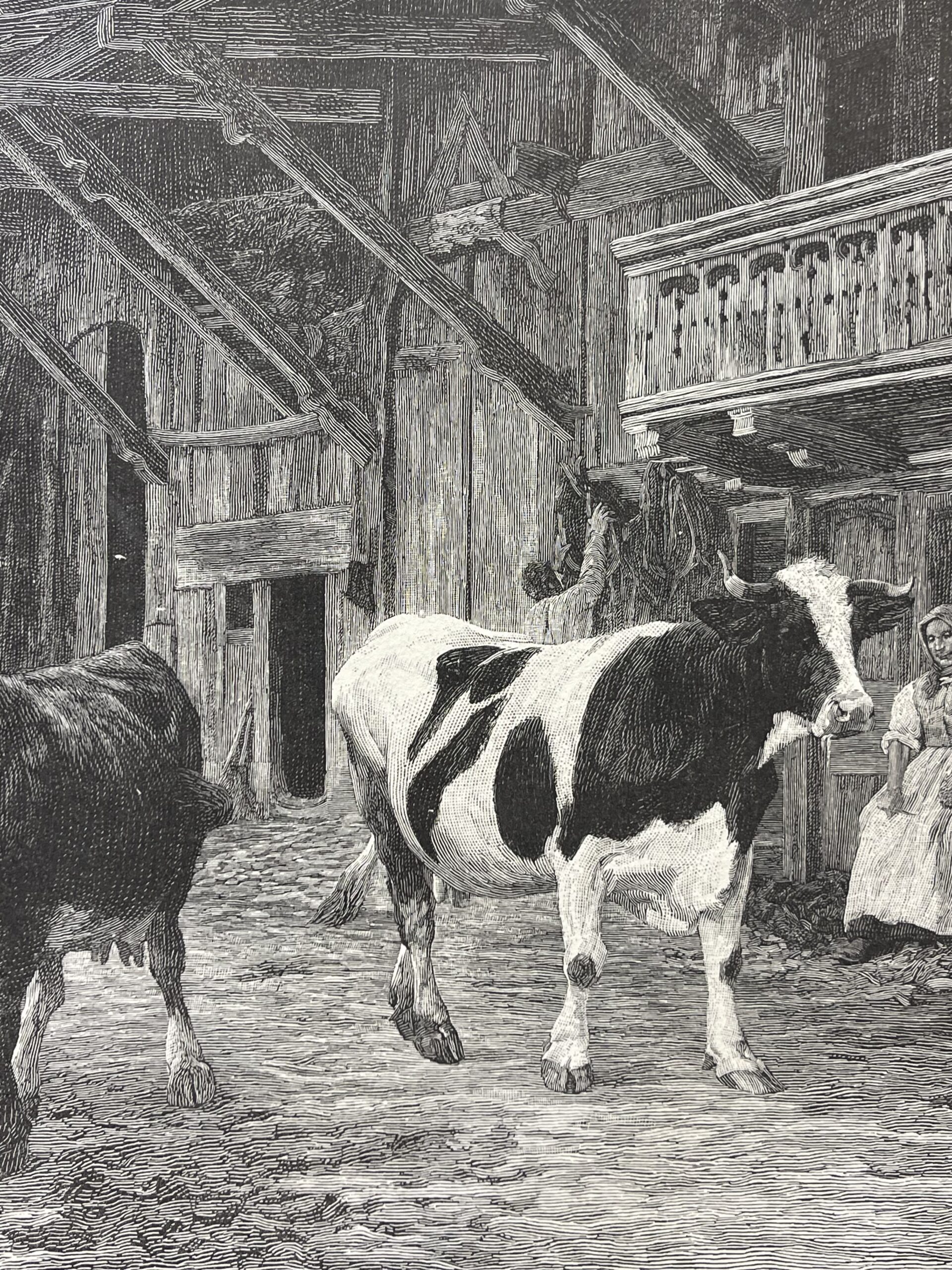 Eugene Burnand Swiss Farm c.1883 Wood Engraving Henri Thiriat Cattle Suisse – Image 6