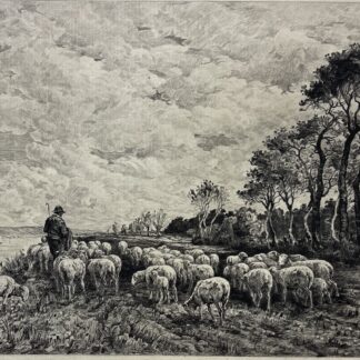 Barbizon School Charles Emile Jacque Shepherd Sheep Etching Proof 1911