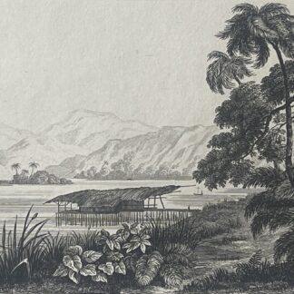 Papua New Guinea Kouaoui Village 1836 Canoe Stilt House Steel Engraving