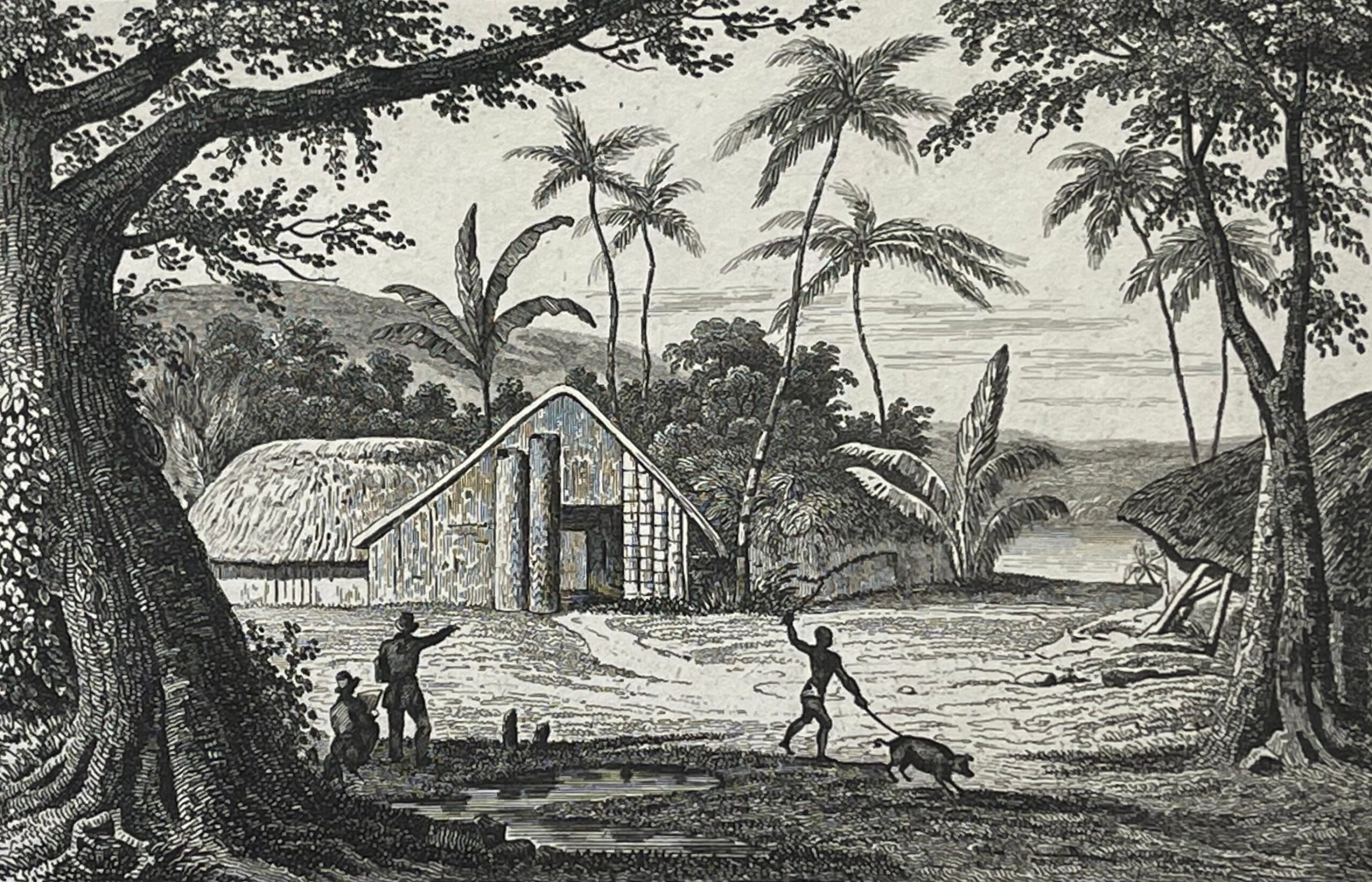 Papua New Guinea View of Manavai – Antique Engraving, 1837
