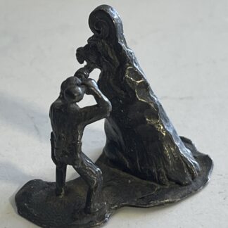 Chinese Craftsman Carving a Guardian Lion – Miniature Metal Sculpture