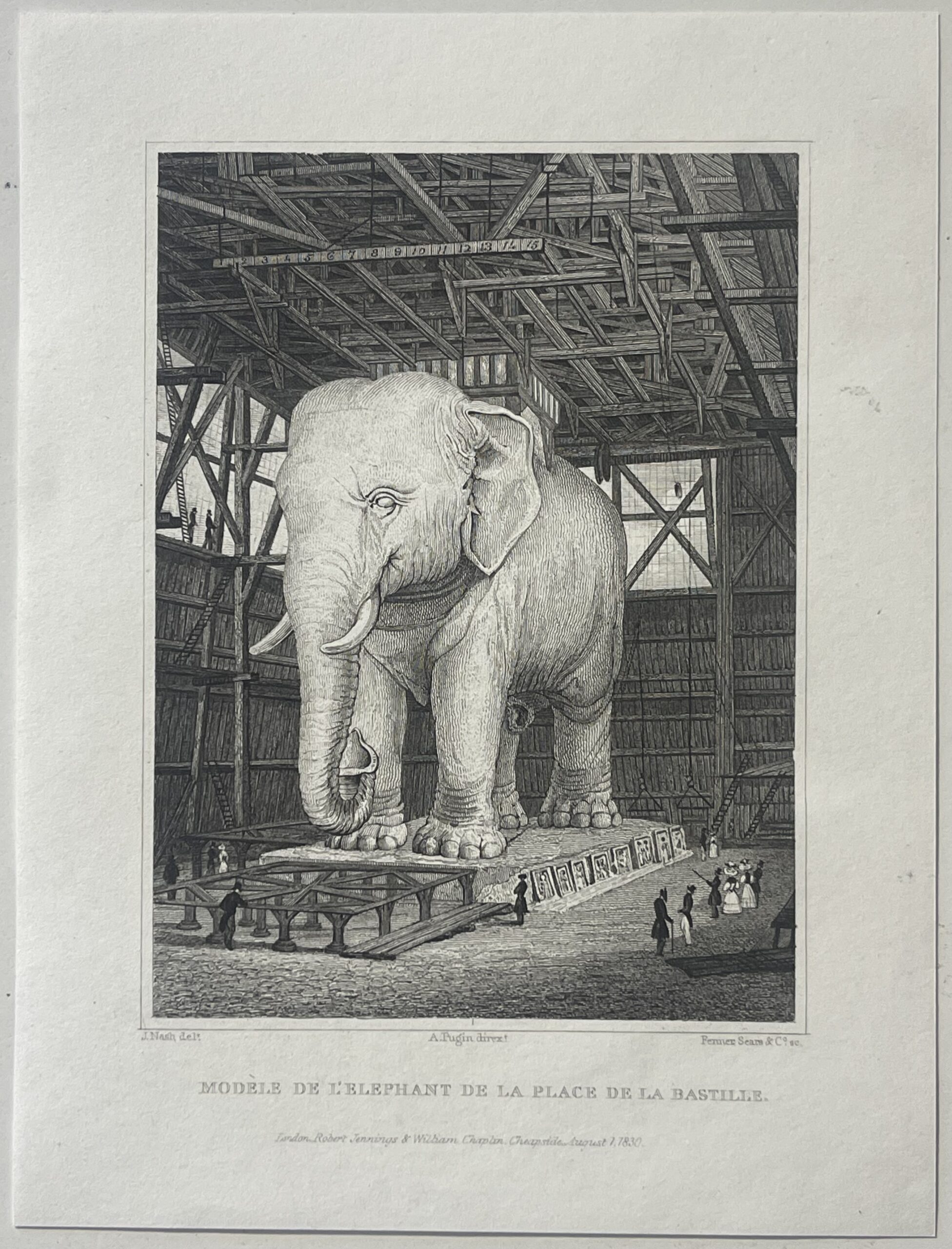 Paris Bastille Elephant Model – Antique Engraving Dated 1830 – Image 2