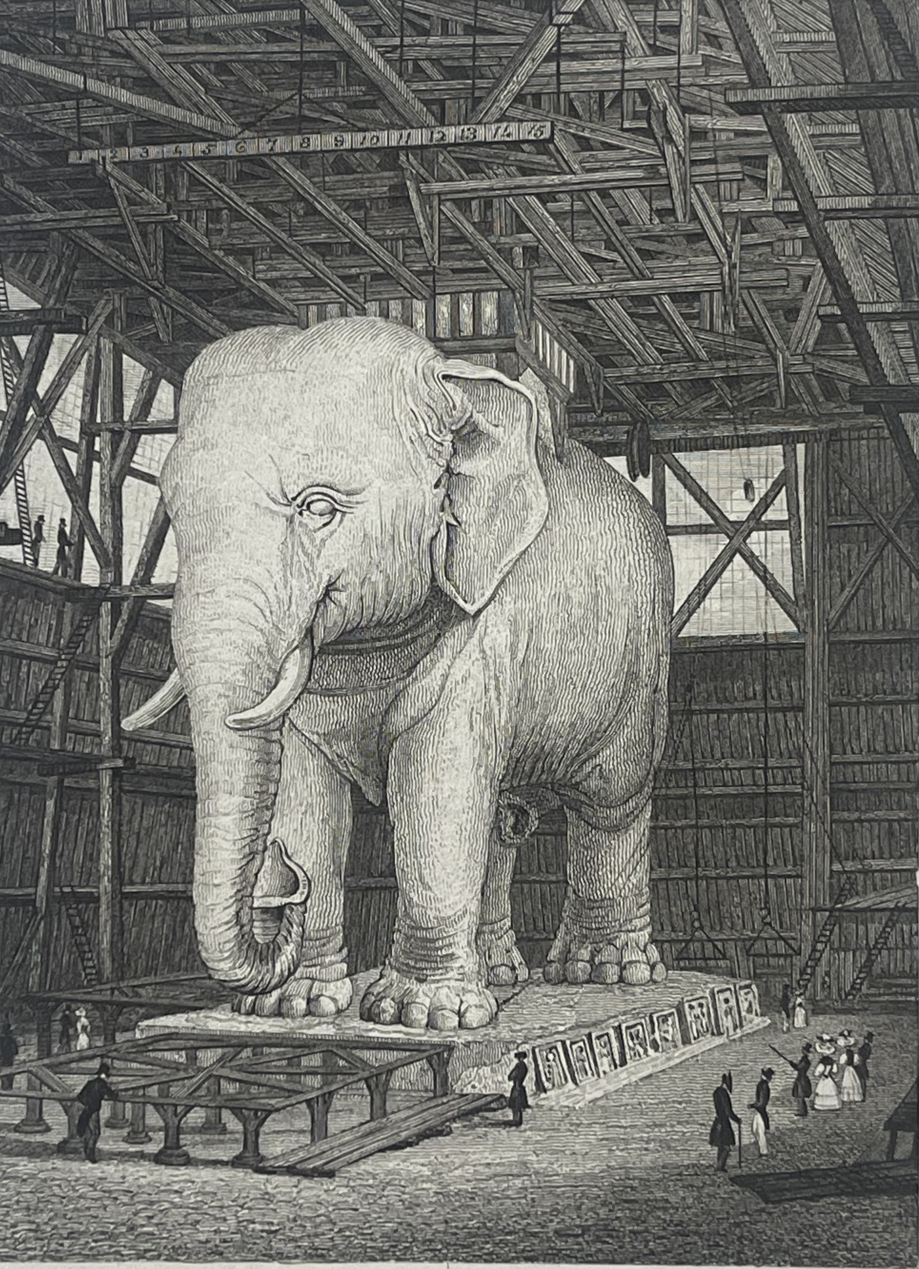 Paris Bastille Elephant Model – Antique Engraving Dated 1830