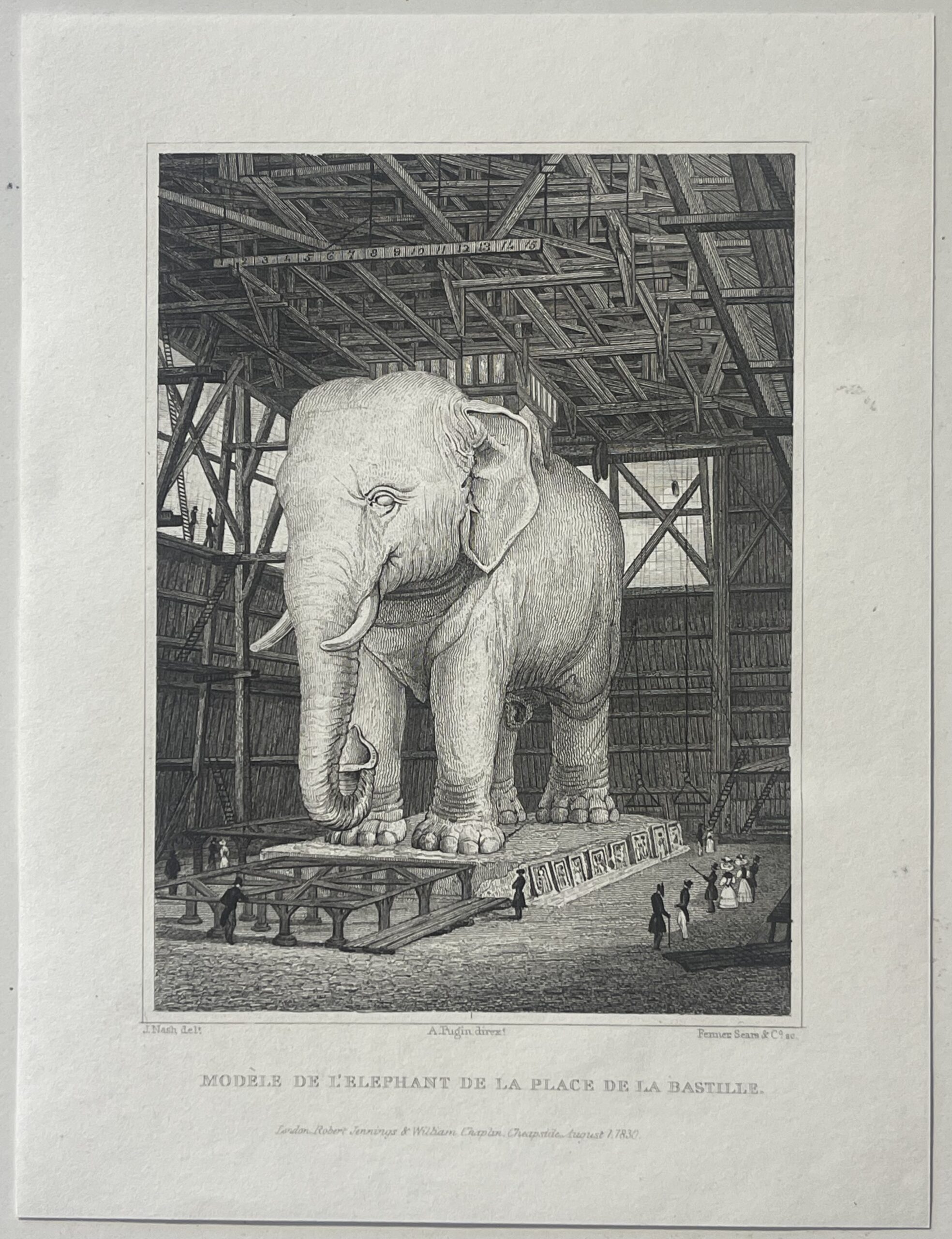 Paris Bastille Elephant Model – Antique Engraving Dated 1830 – Image 10