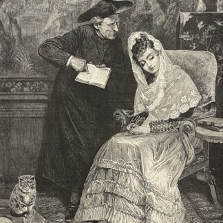 France c.1880 The Forbidden Book – Priest, Young Woman and Cat Engraving