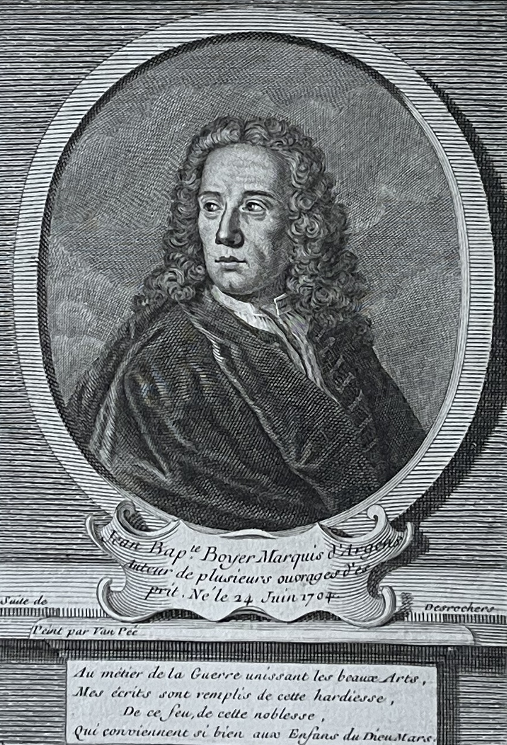 Marquis d'Argens Portrait Engraving French Philosopher of the Enlightenment – Image 3