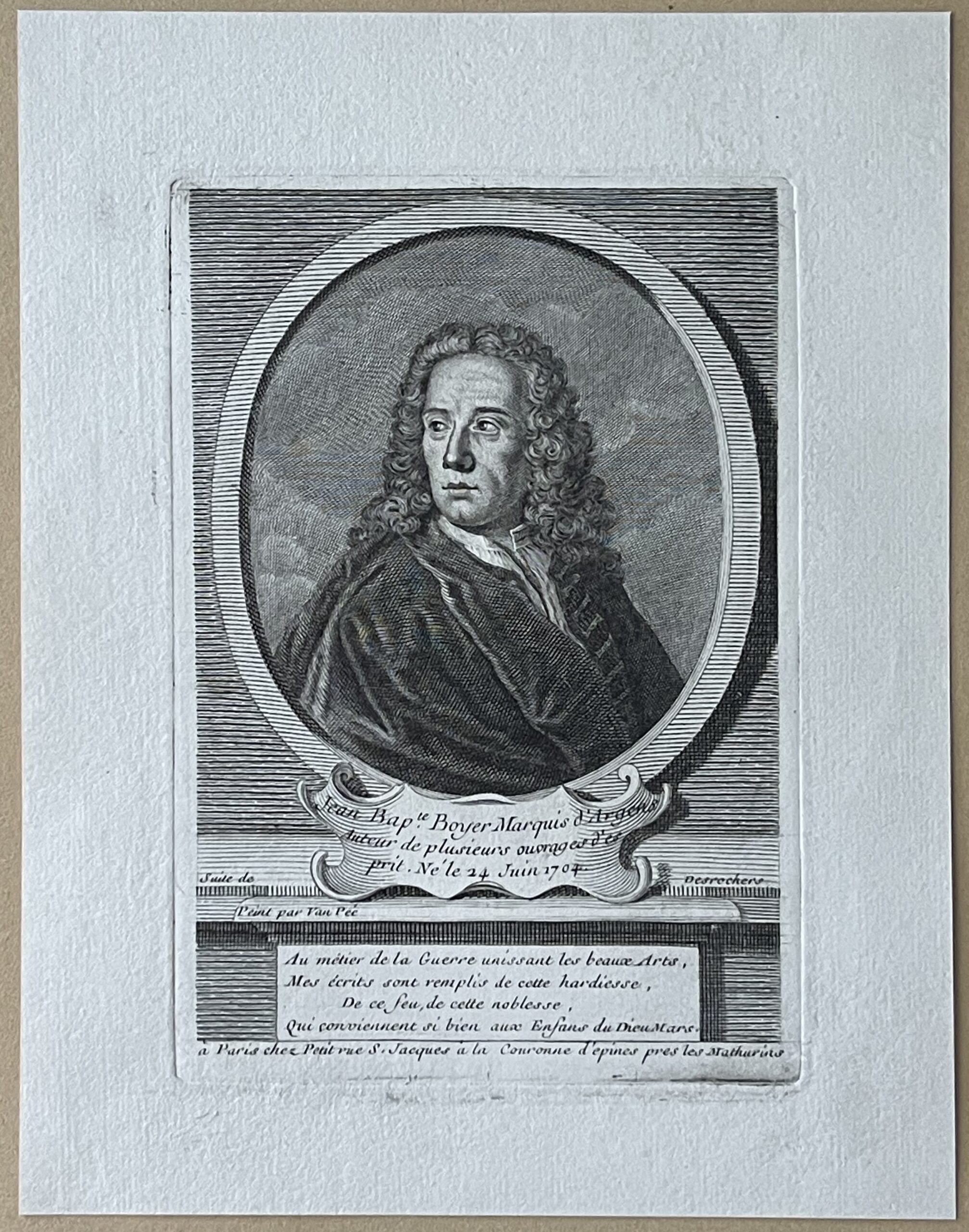 Marquis d'Argens Portrait Engraving French Philosopher of the Enlightenment – Image 2