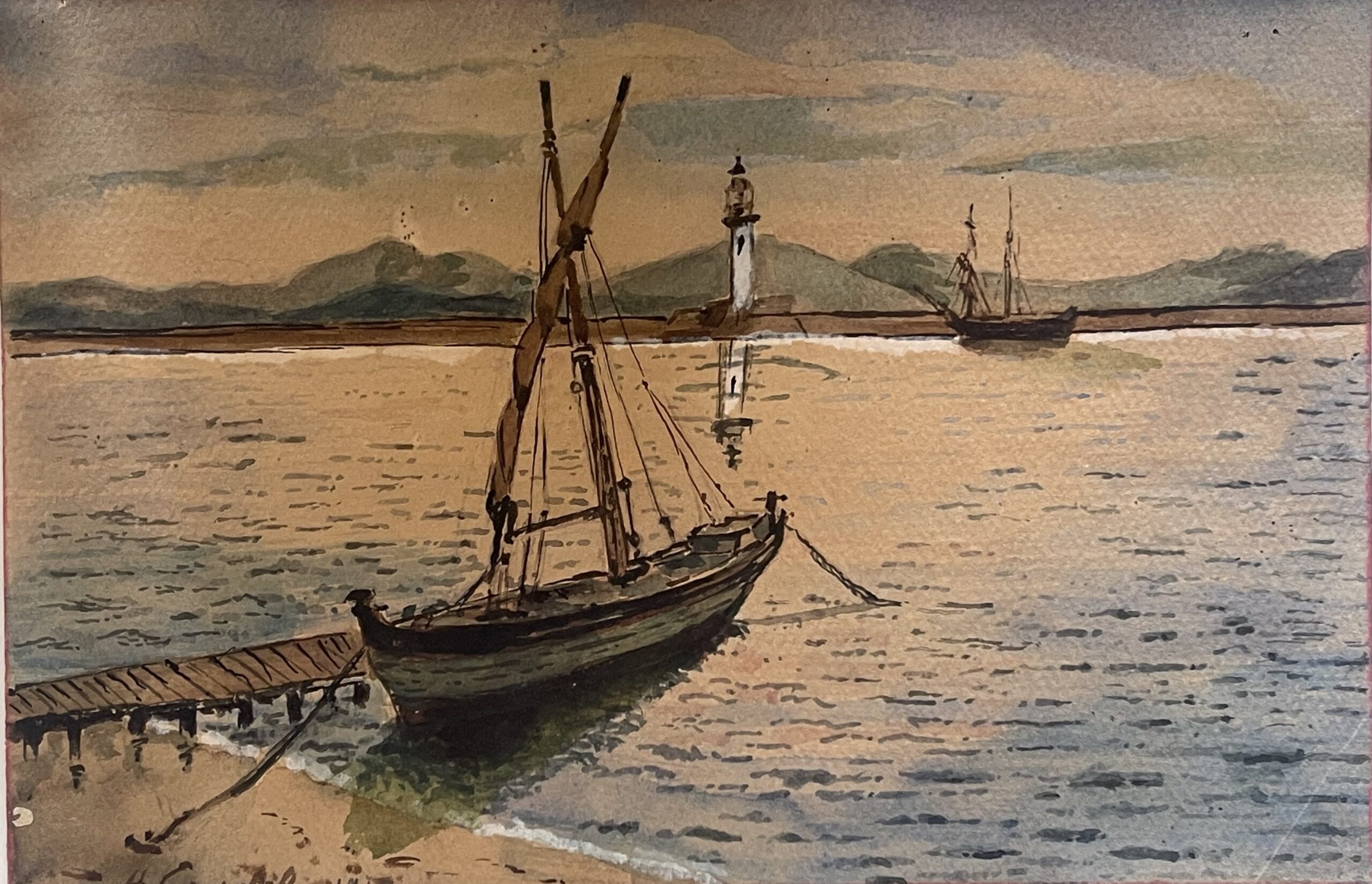 Cannes Alpes-Maritimes – Old Harbour and Esterel, H. Gaudel Watercolour, 1917 – Image 2