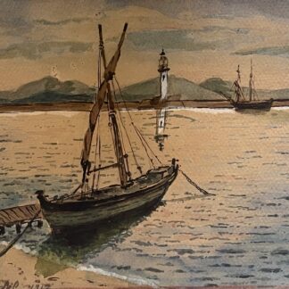 Cannes Alpes-Maritimes – Old Harbour and Esterel, H. Gaudel Watercolour, 1917