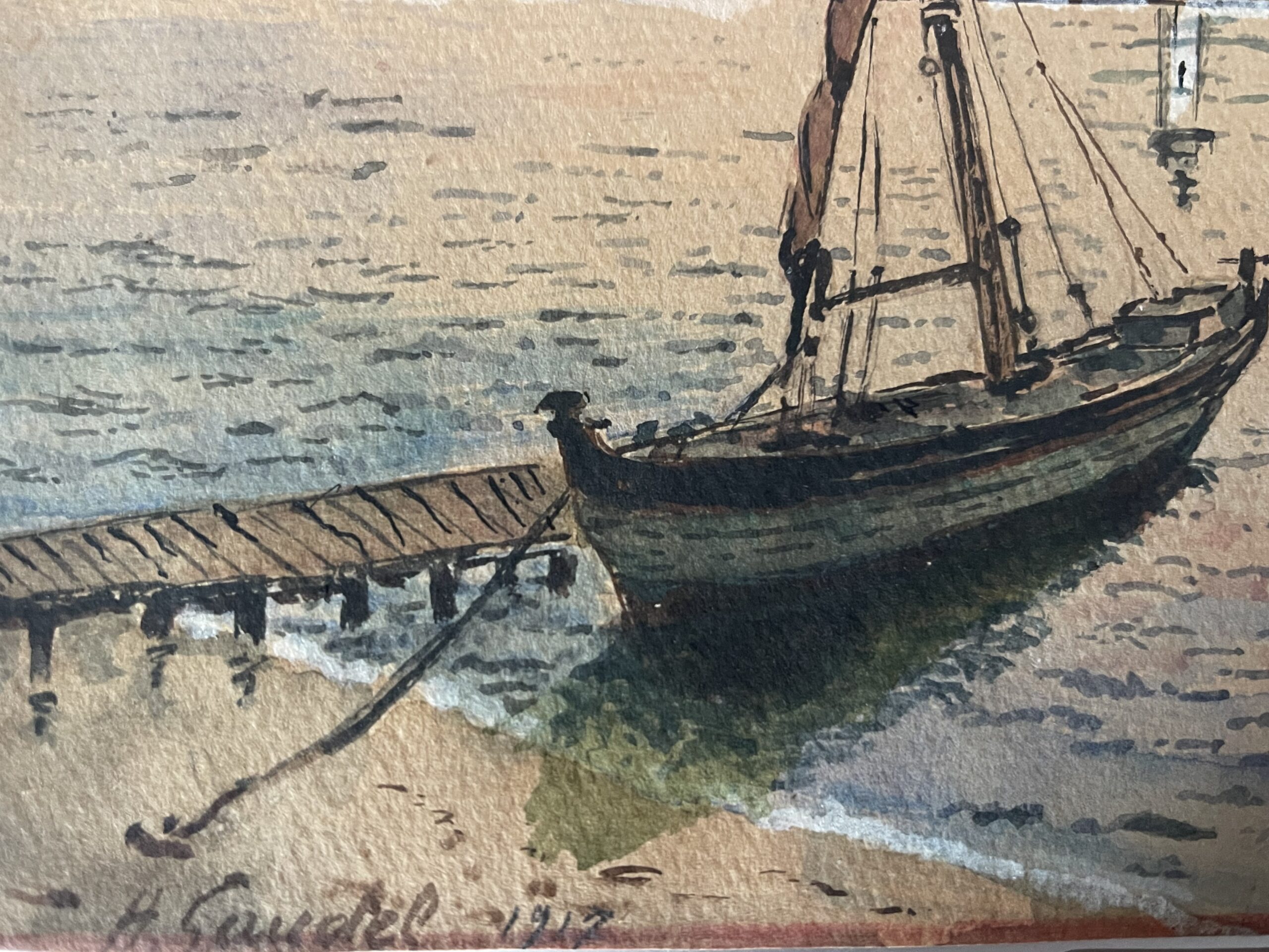 Cannes Alpes-Maritimes – Old Harbour and Esterel, H. Gaudel Watercolour, 1917 – Image 3