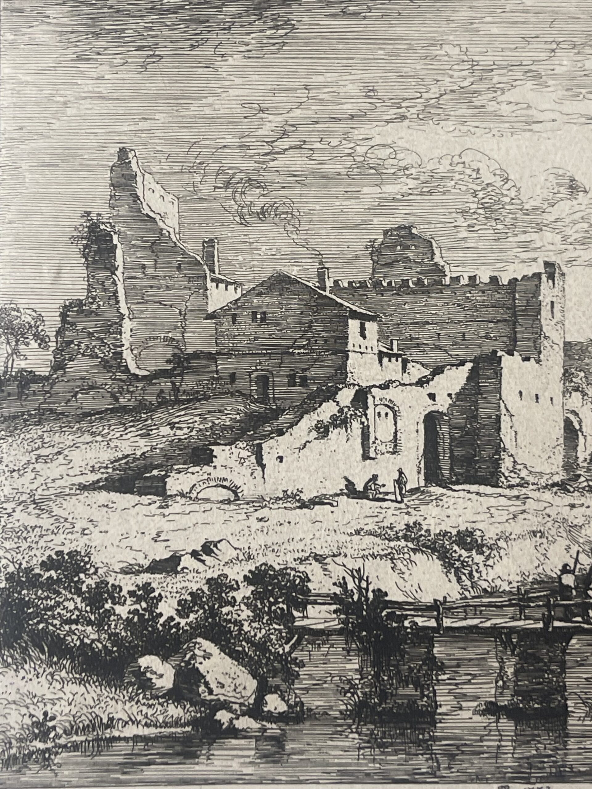 Jean-Jacques de Boissieu – The Small Bridge with Three Piers, c1830 Chine Colle – Image 12