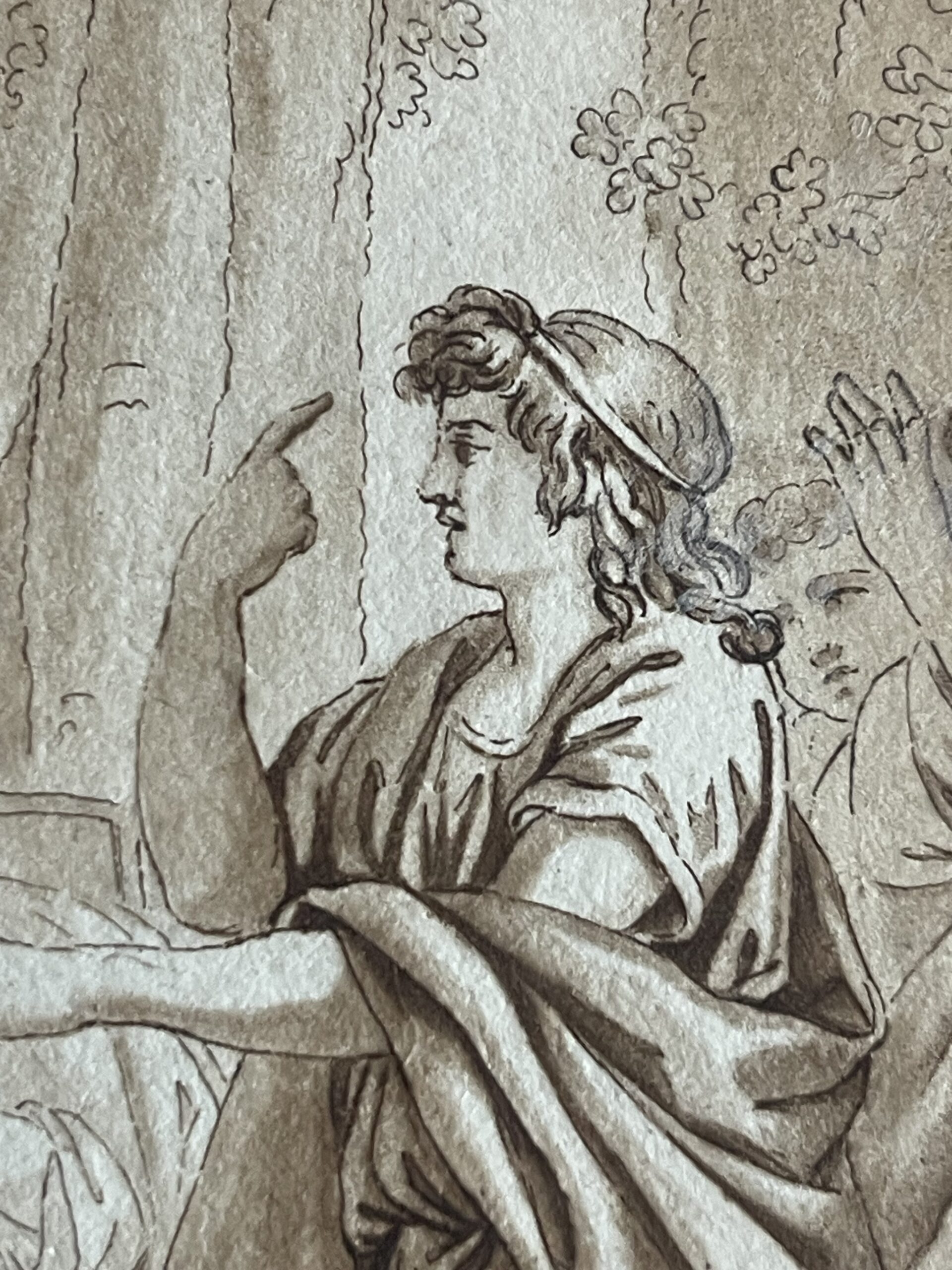 Telemachus Before the Sages of Crete Antique Brown Ink and Wash Drawing Grèce – Image 4