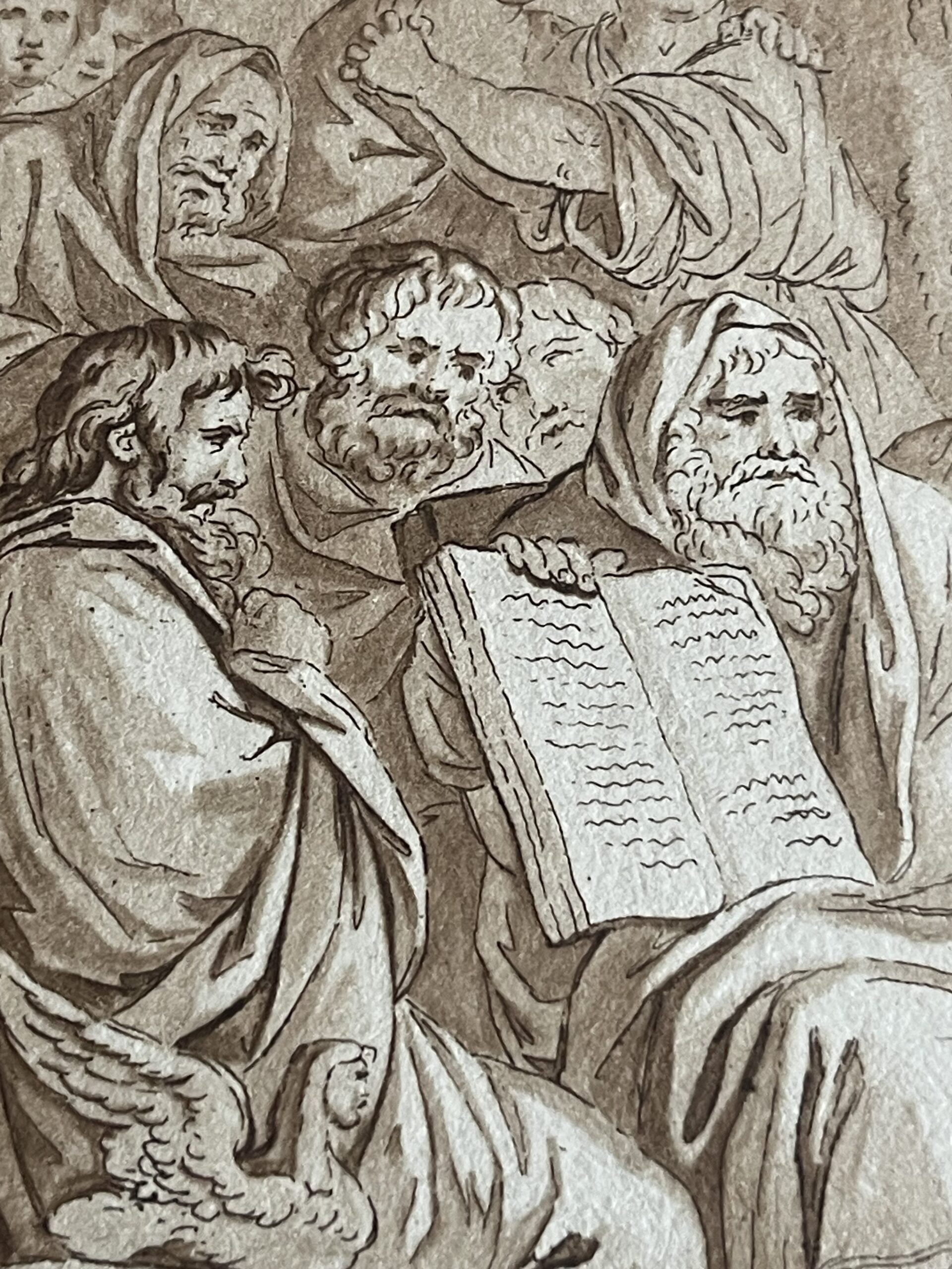 Telemachus Before the Sages of Crete Antique Brown Ink and Wash Drawing Grèce – Image 2