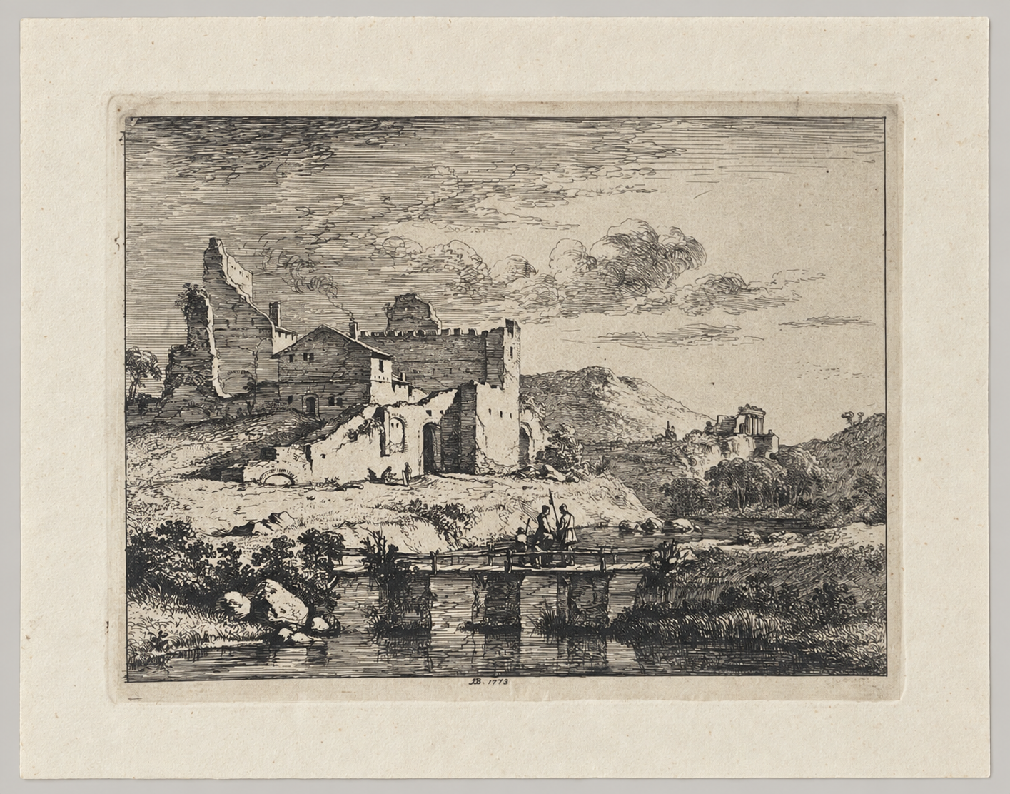 Jean-Jacques de Boissieu – The Small Bridge with Three Piers, c1830 Chine Colle – Image 2