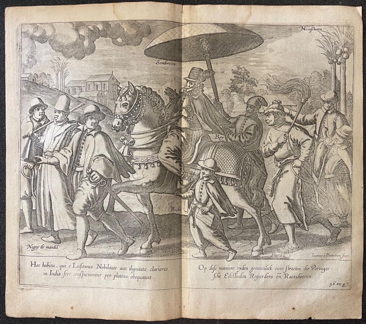 Portuguese India Goa Nobleman Horse 1596 Engraving Van Linschoten – Image 2