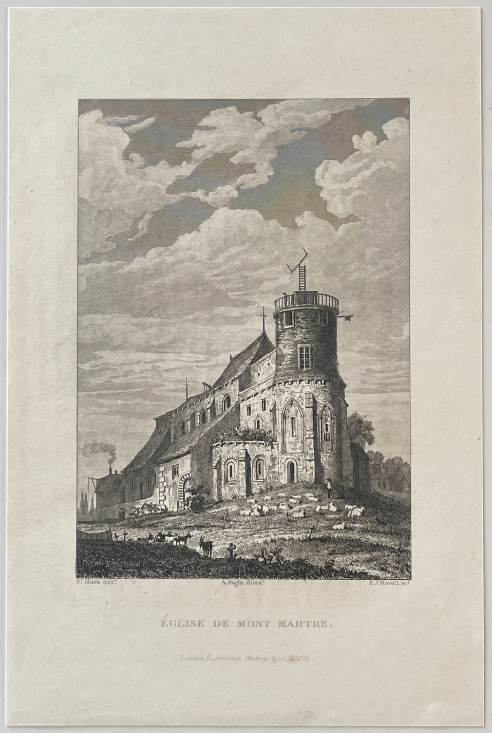 Montmartre Optical Telegraph – Saint-Pierre Church Engraving 1829 Paris France – Image 3