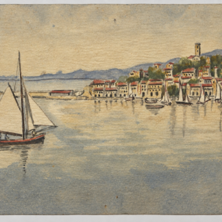 Cannes Watercolour – Sailboat in the Old Port and Le Suquet, c.1917